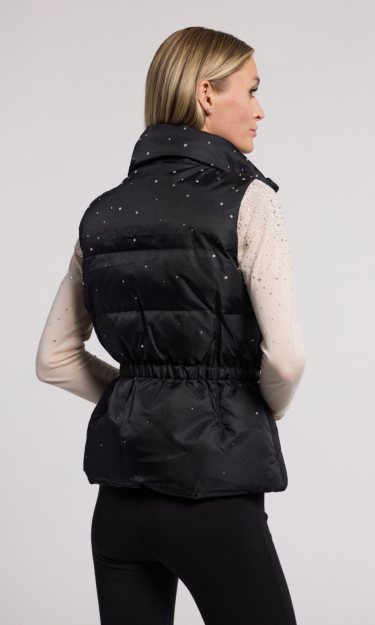 Jenia Crystal Puffer Vest | Black/Clear