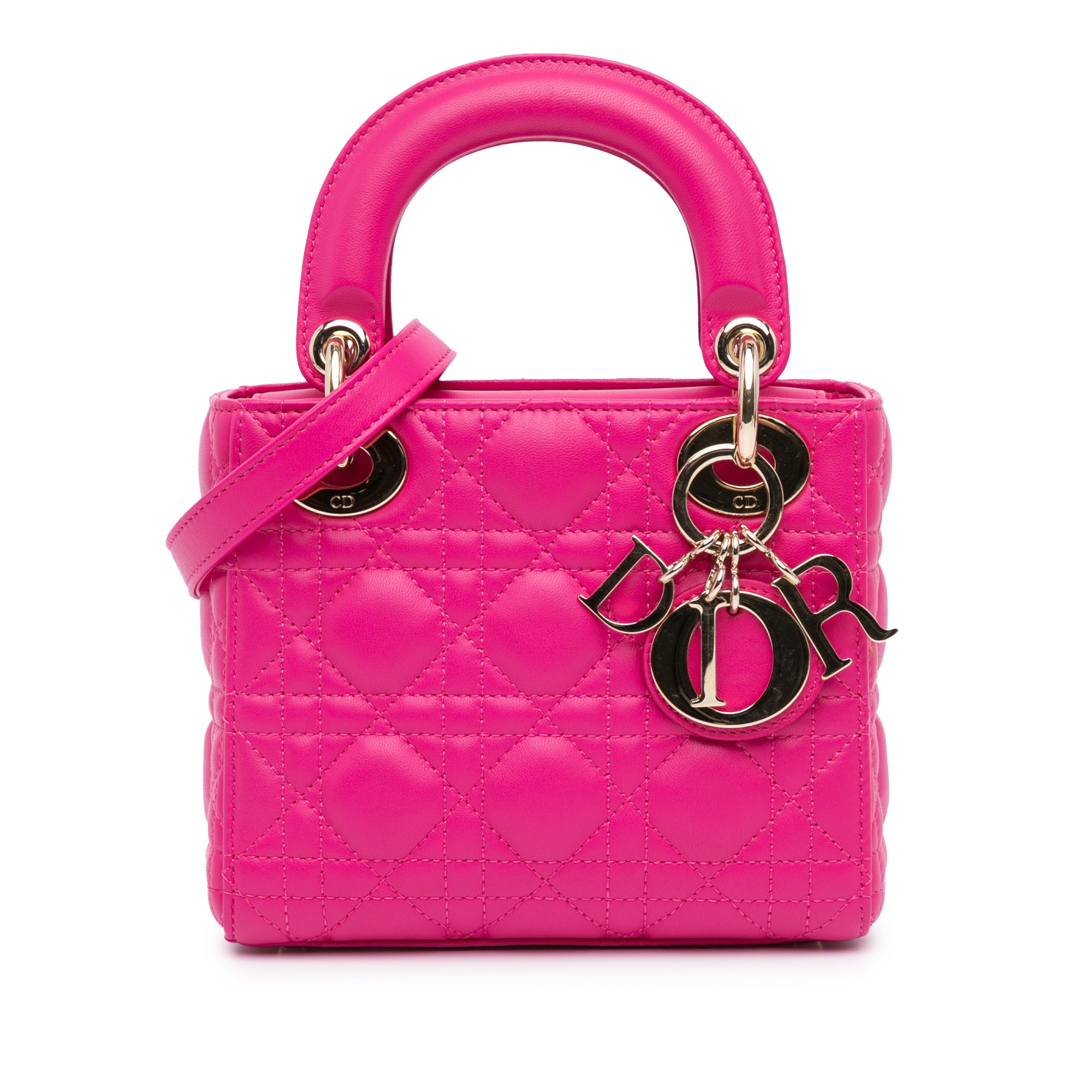 Dior | Pre-Owned Mini Lambskin Cannage Lady | Pink/Hot Pink