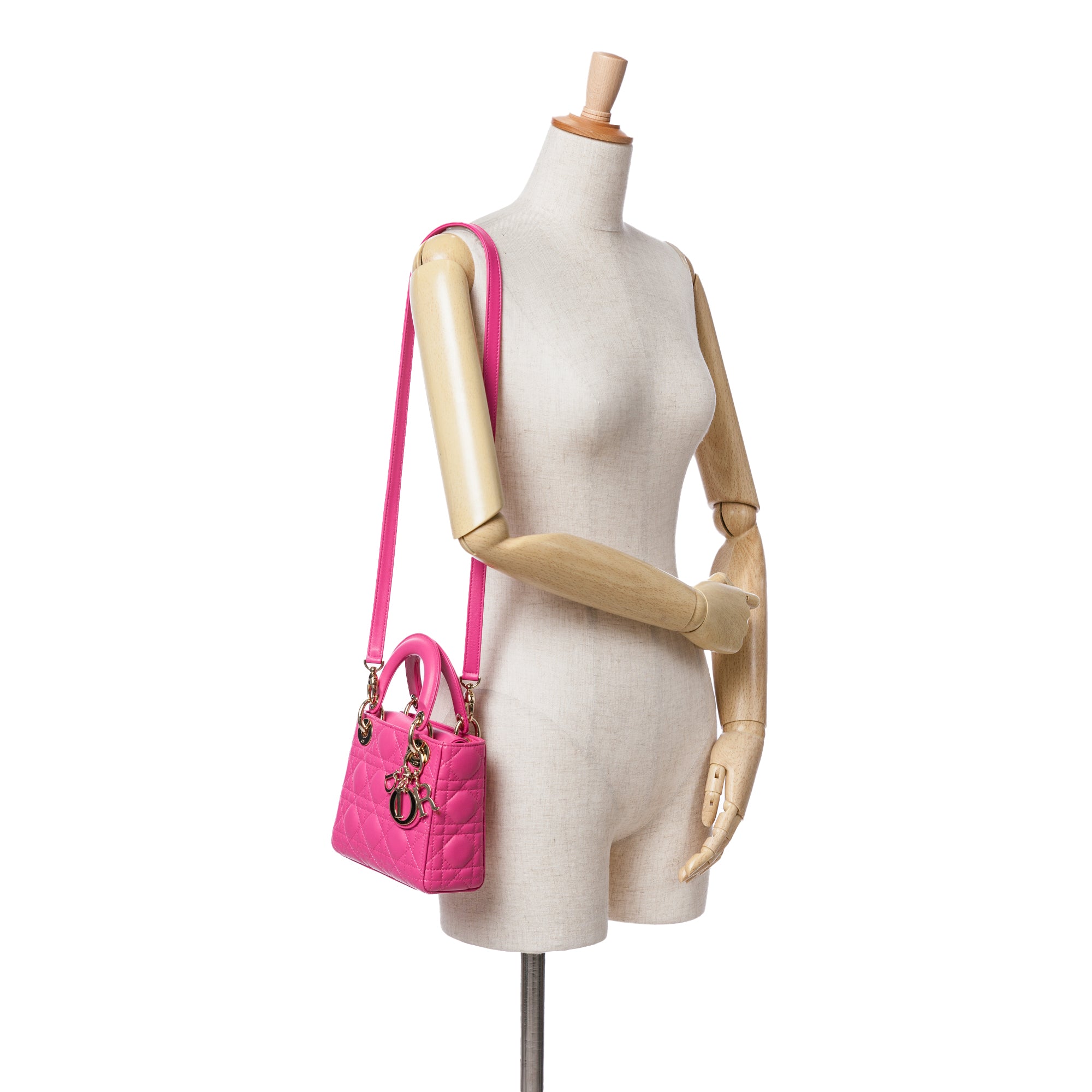 Dior | Pre-Owned Mini Lambskin Cannage Lady | Pink/Hot Pink