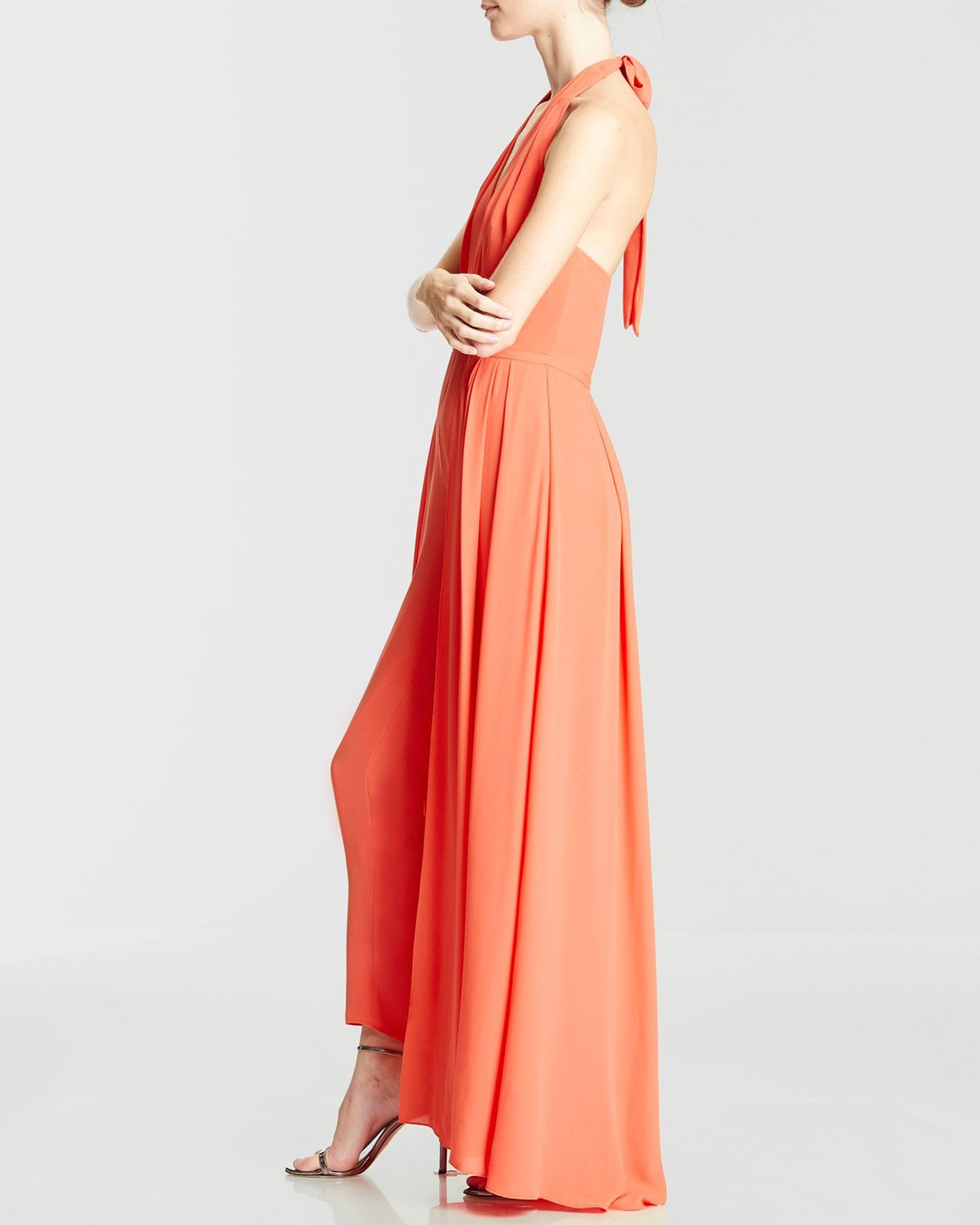 Halston | Halter Jumpsuit With Overlay | Coral