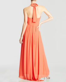 Halston | Halter Jumpsuit With Overlay | Coral