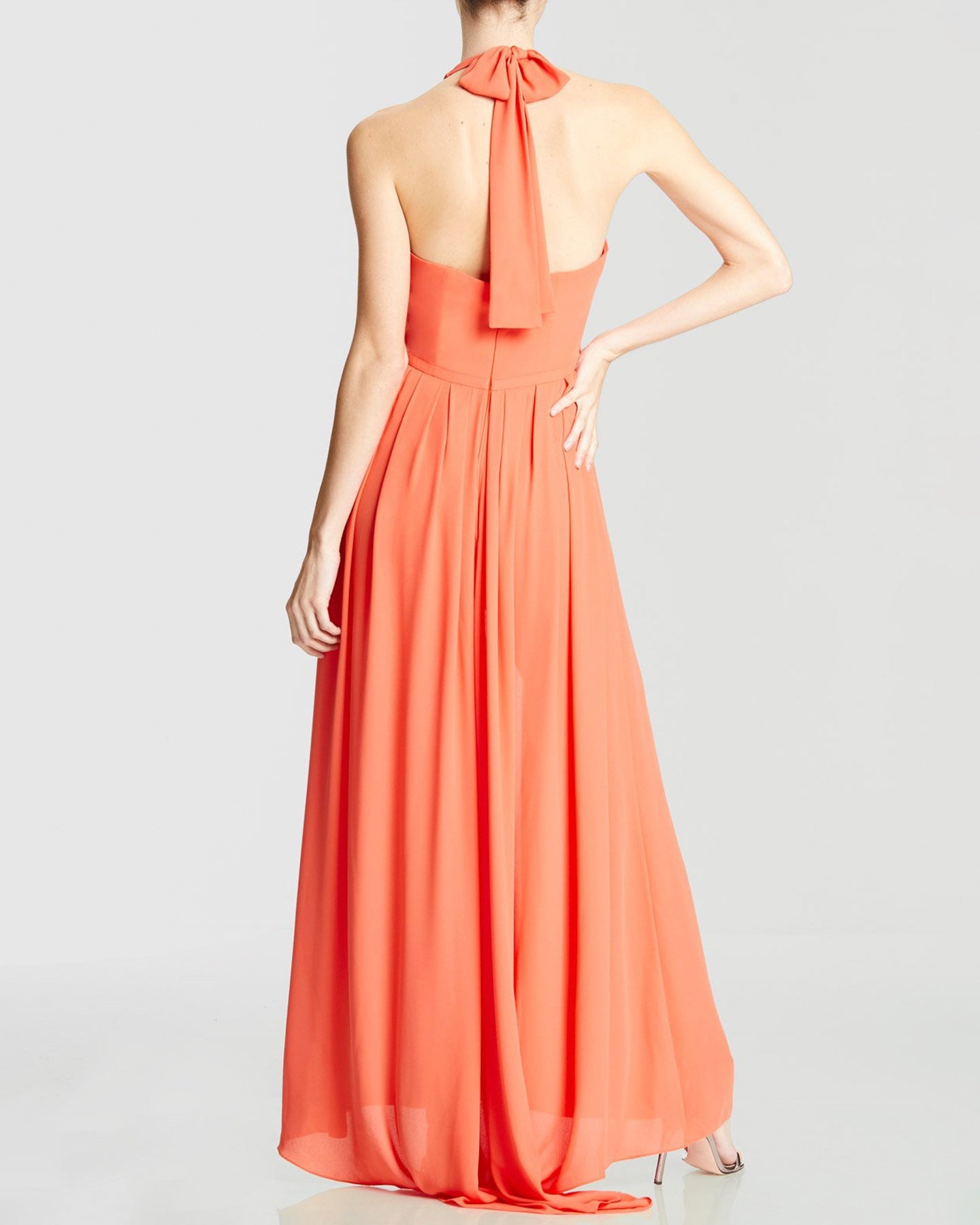 Halston | Halter Jumpsuit With Overlay | Coral