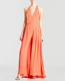 Halston | Halter Jumpsuit With Overlay | Coral