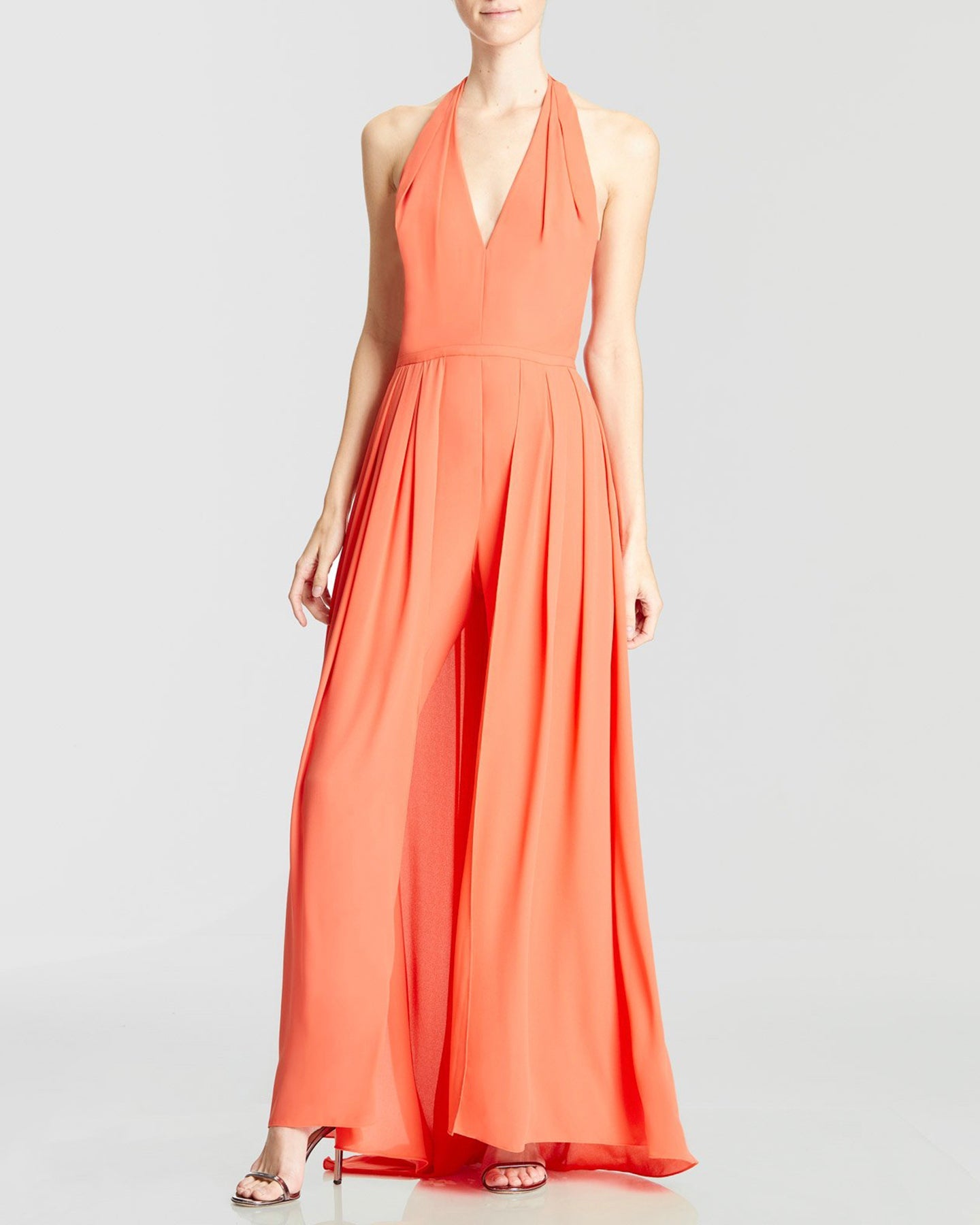Halston | Halter Jumpsuit With Overlay | Coral