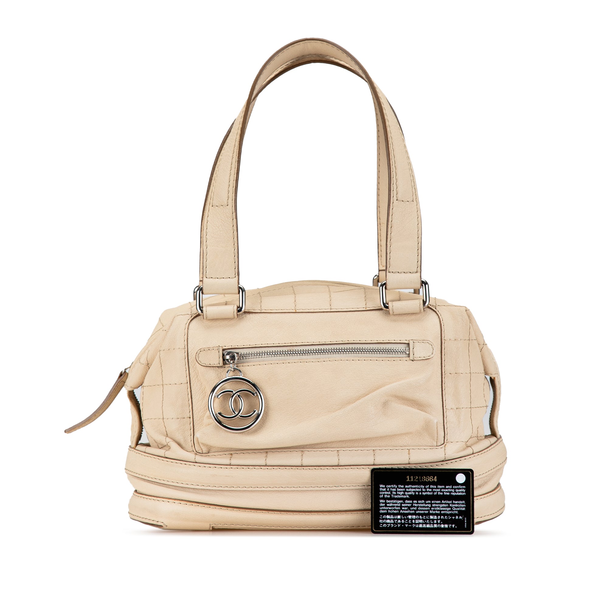 Chanel | Pre-Owned Goatskin Square Stitch Essential Bowler | Brown/Light Beige