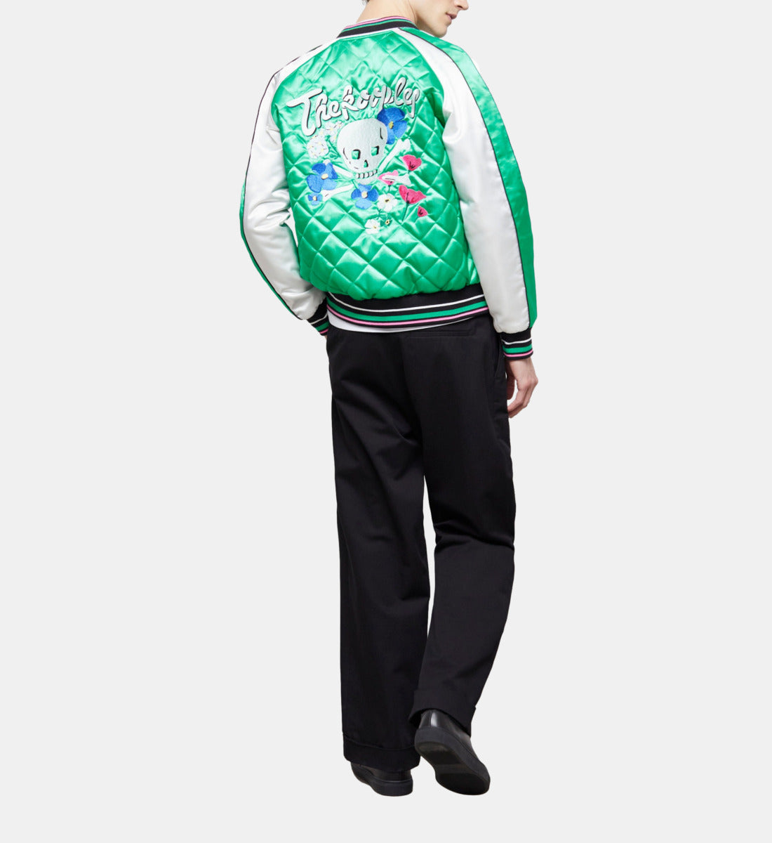 Two-Tone Satin Teddy Jacket With Embroidery | Men | Green x White