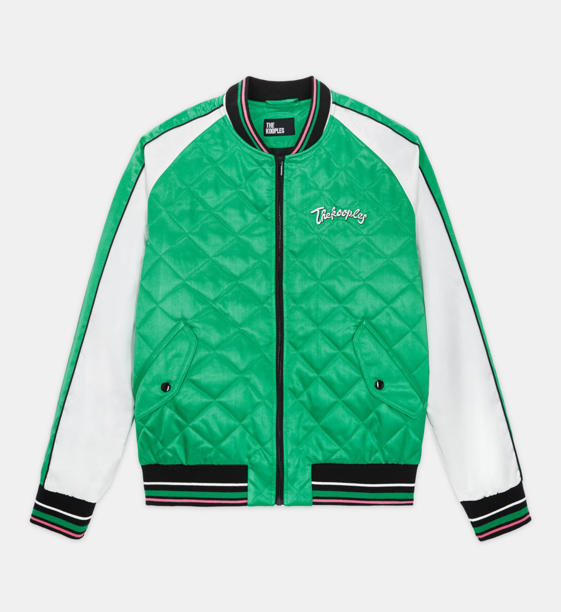 Two-Tone Satin Teddy Jacket With Embroidery | Men | Green x White