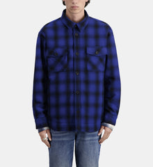 Checkered Wool-Blend Overshirt Jacket | Men | Blue Black