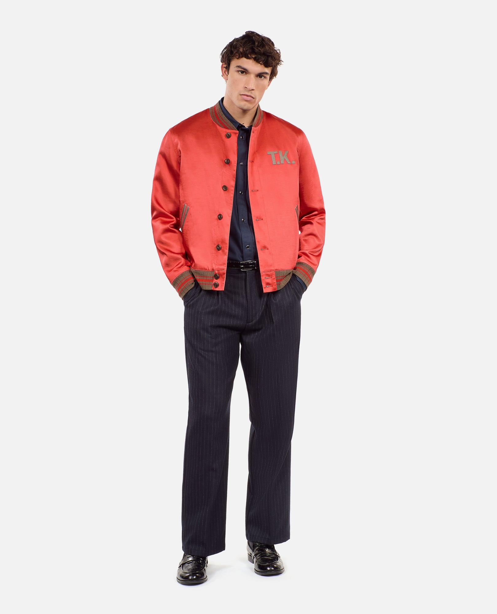 Red Satin Jacket With Patches | Men | Rubis