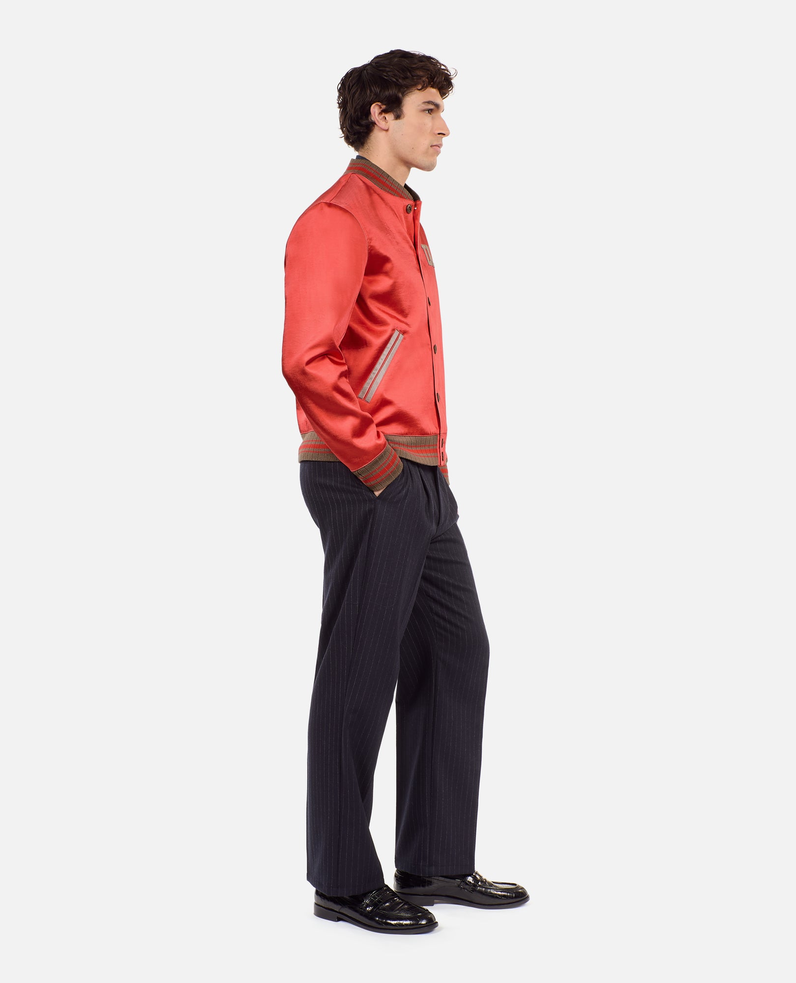 Red Satin Jacket With Patches | Men | Rubis