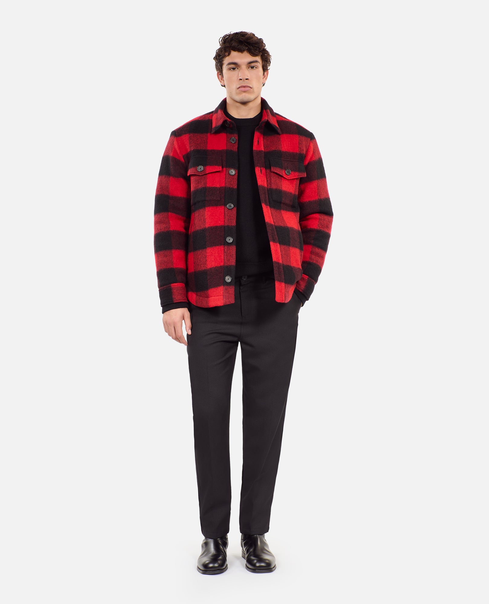 Overshirt-Style Checked Jacket | Men | Red x Black