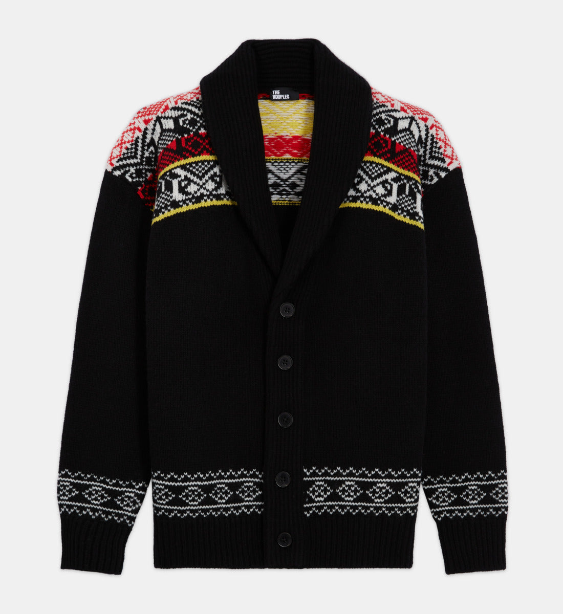 Patterned Wool Cardigan | Men | Black x Red x Yellow