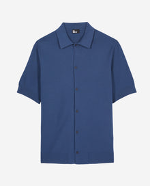 Blue Short-Sleeved Knitted Shirt | Men | Middle Navy