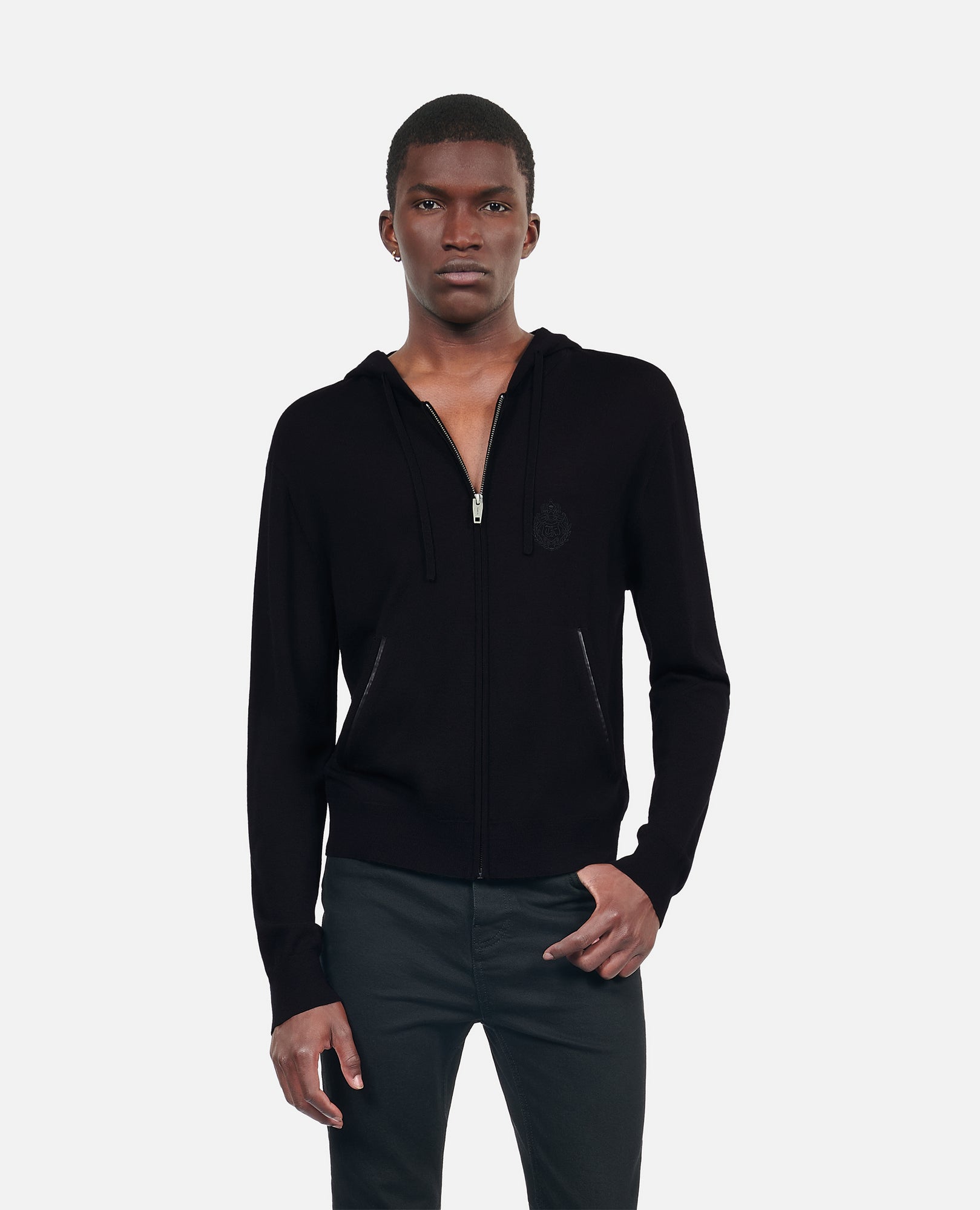 Wool Hooded Cardigan | Men | Black