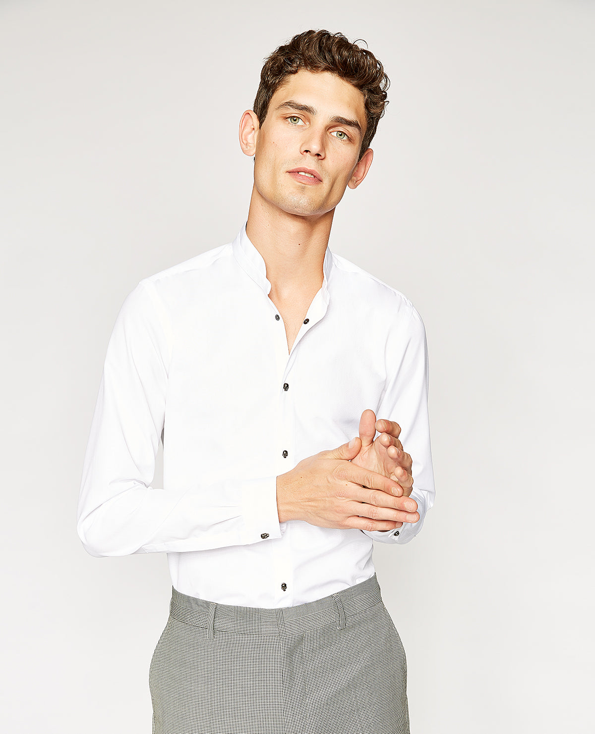 Cotton Faille Shirt With Officer Collar | Men | White