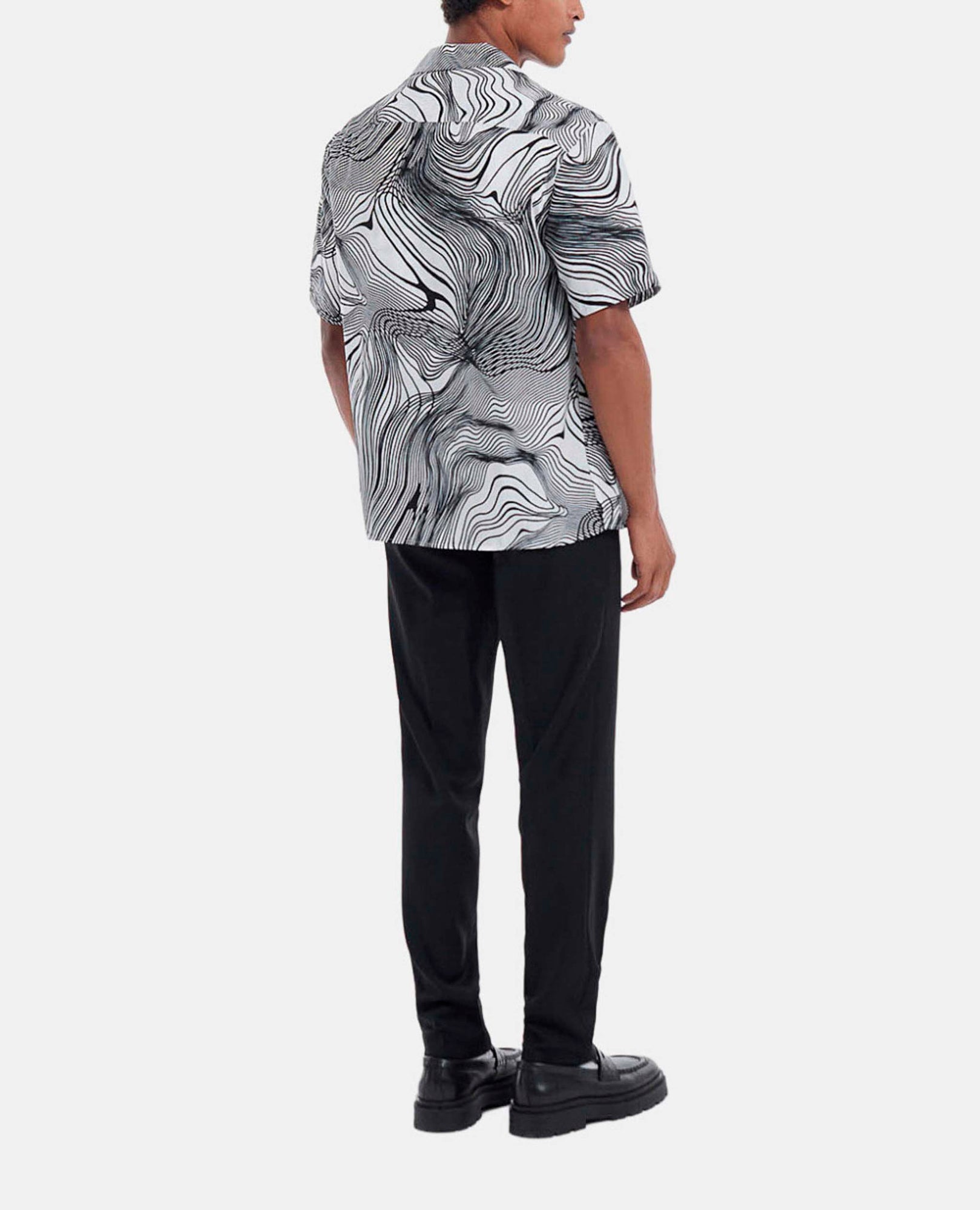 Two-Tone Hawaiian-Collar Shirt With Motif | Men | White x Black