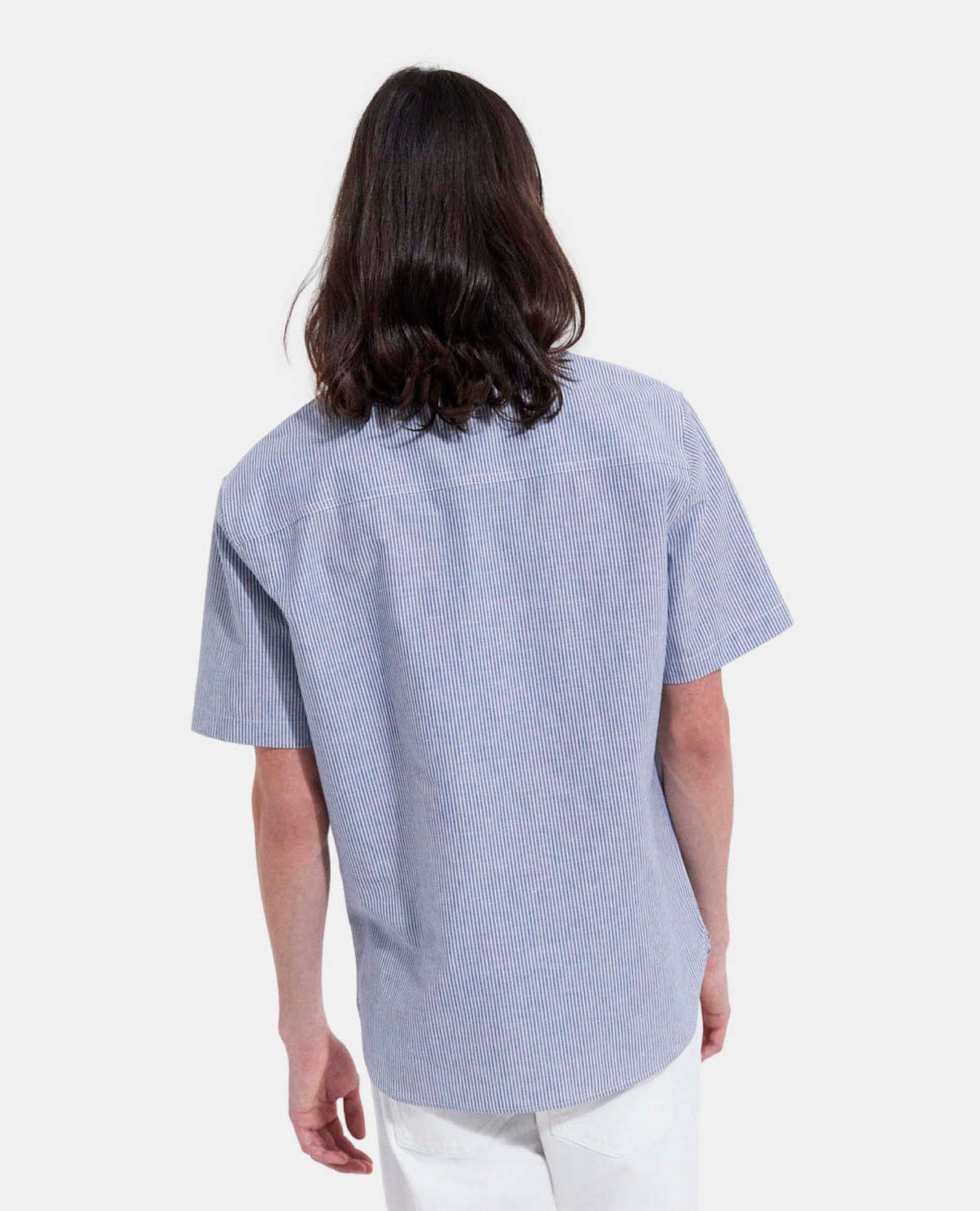 Sky Cotton Shirt With Short Sleeves | Men | Blue White