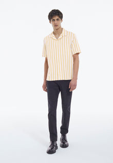 White & Yellow Striped Hawaiian-Collar Shirt | Men | Orange Ecru