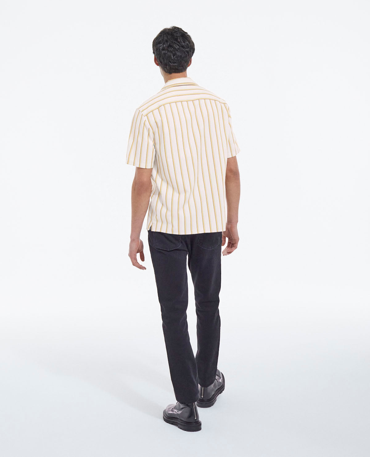 White & Yellow Striped Hawaiian-Collar Shirt | Men | Orange Ecru