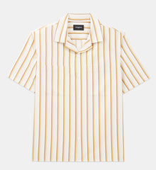 White & Yellow Striped Hawaiian-Collar Shirt | Men | Orange Ecru