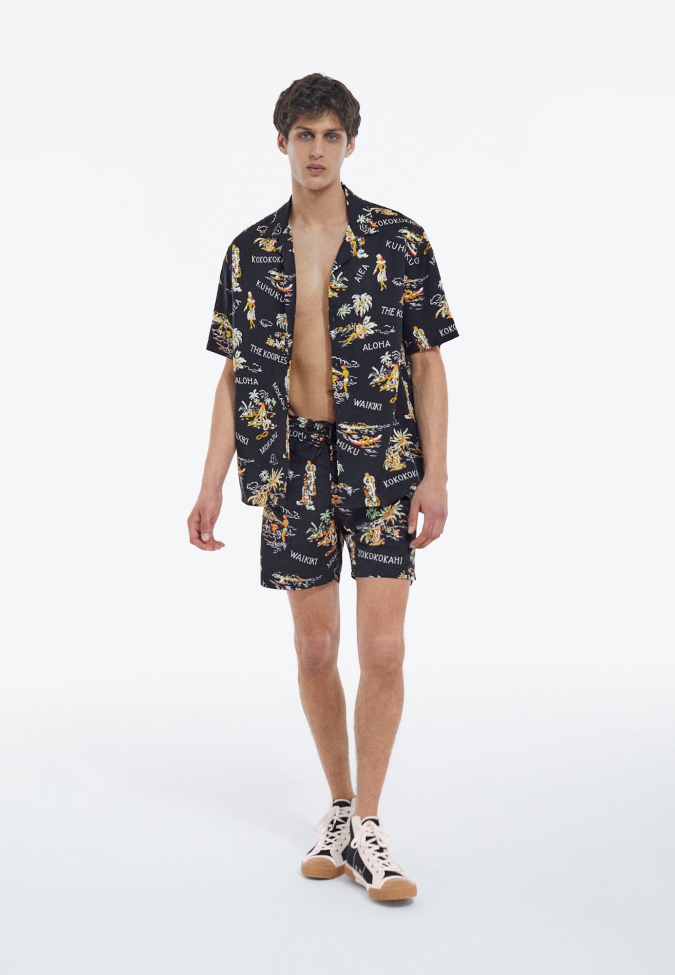 Shirt With Floral Print | Men | Black x Yellow