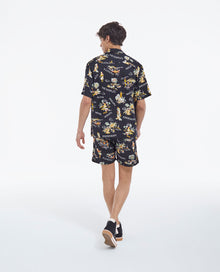 Shirt With Floral Print | Men | Black x Yellow