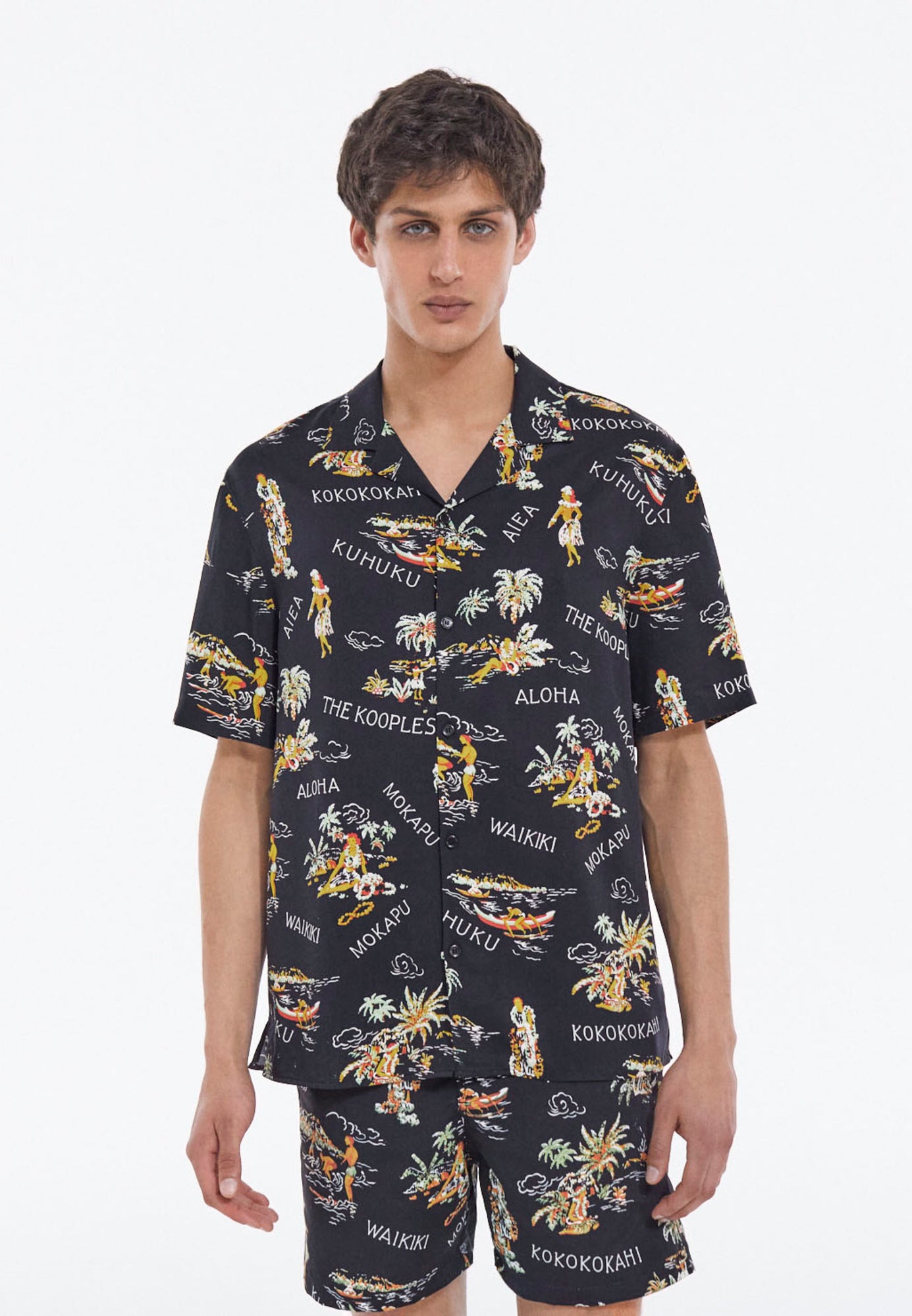 Shirt With Floral Print | Men | Black x Yellow