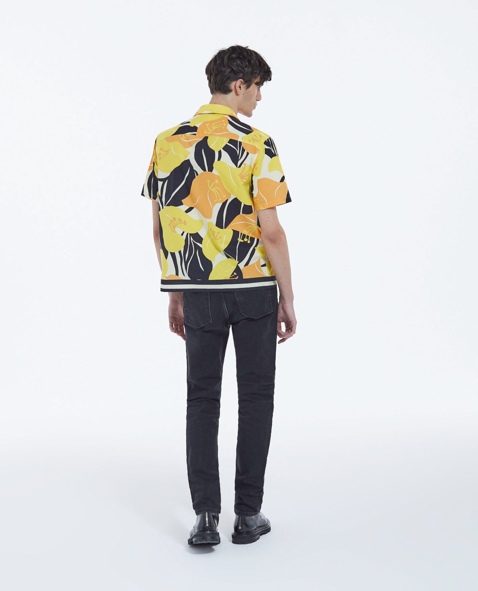 Cotton Shirt With Hibiscus Print | Men | Yellow Black