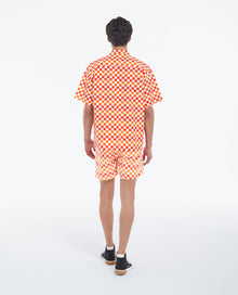 Cotton Shirt With Checkerboard Motif | Men | Orange Red