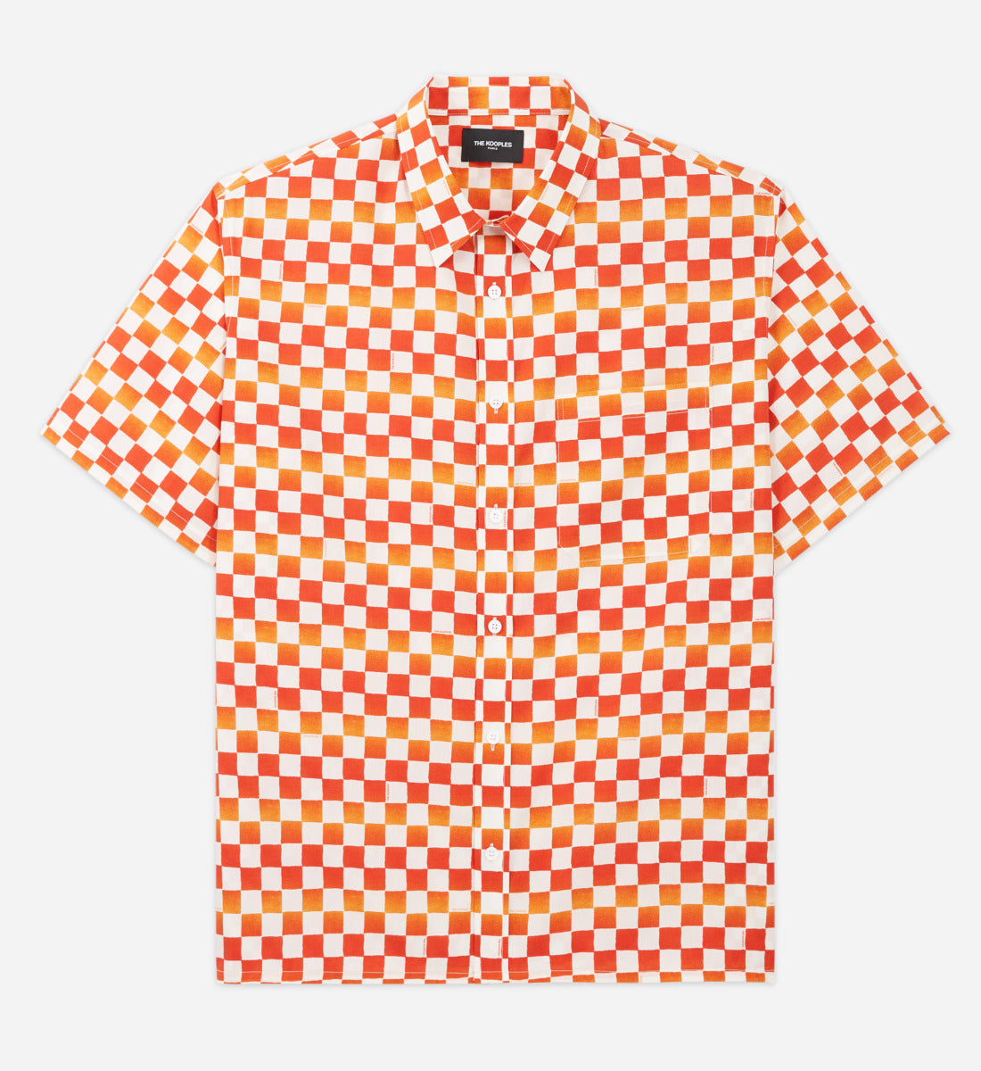 Cotton Shirt With Checkerboard Motif | Men | Orange Red