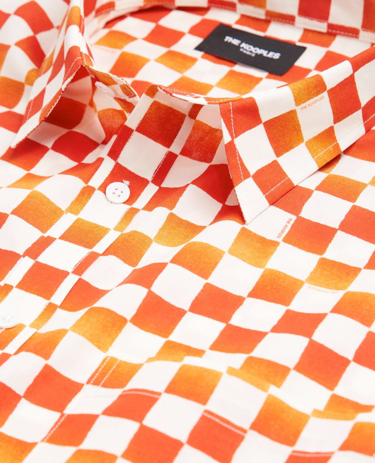 Cotton Shirt With Checkerboard Motif | Men | Orange Red