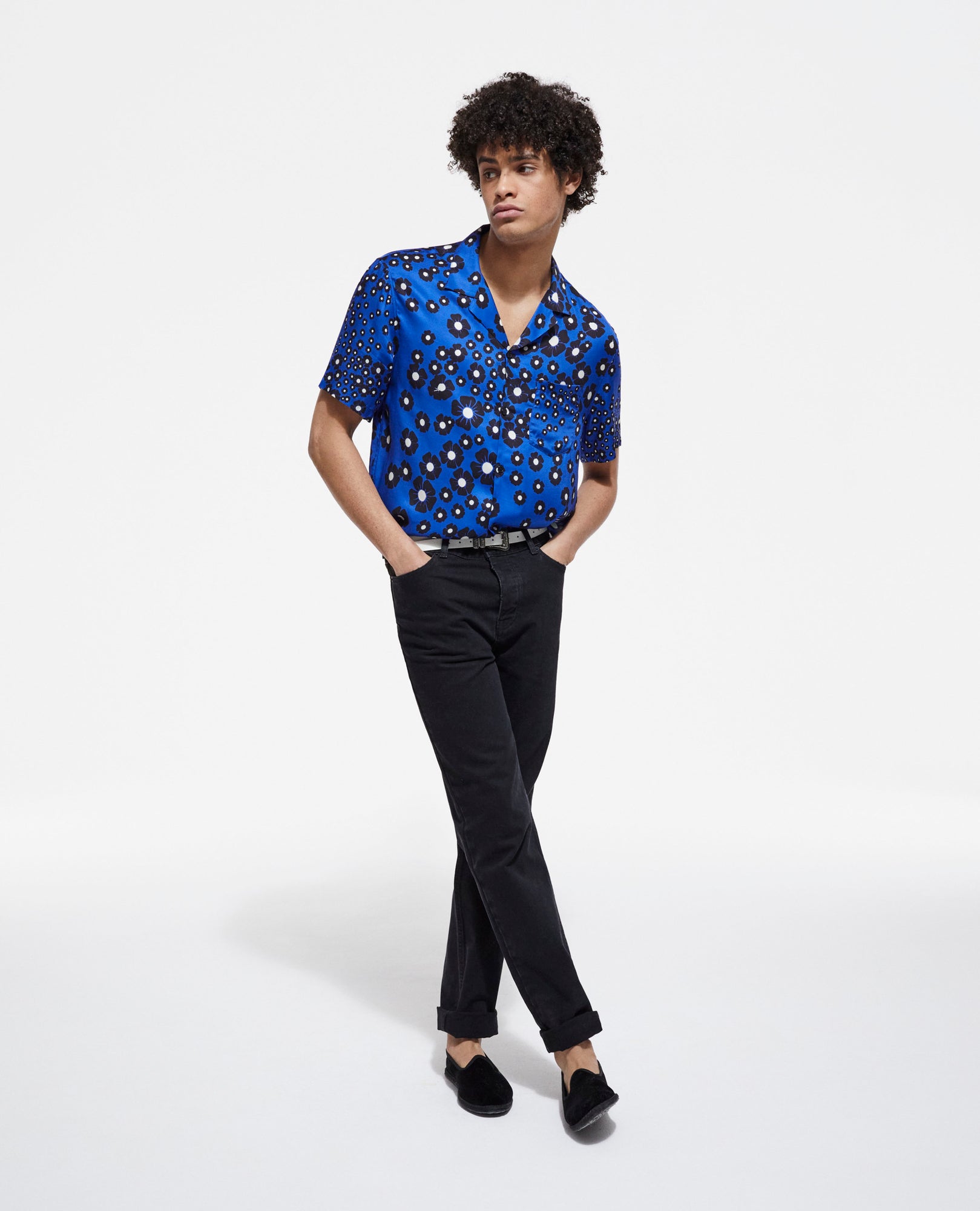 Floral Hawaiian Collar Shirt | Men | Navy x Black