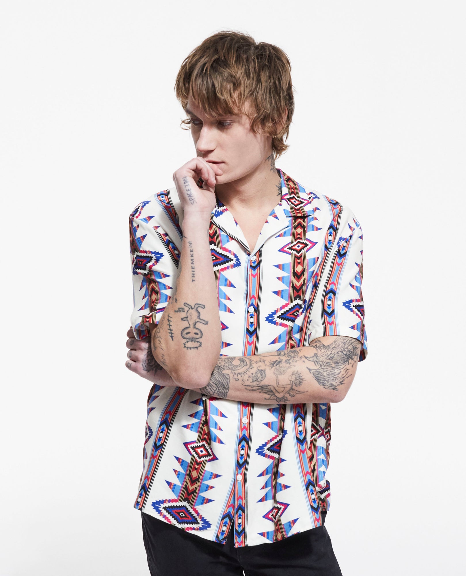 Printed Hawaiian Collar Shirt | Men | Ecru