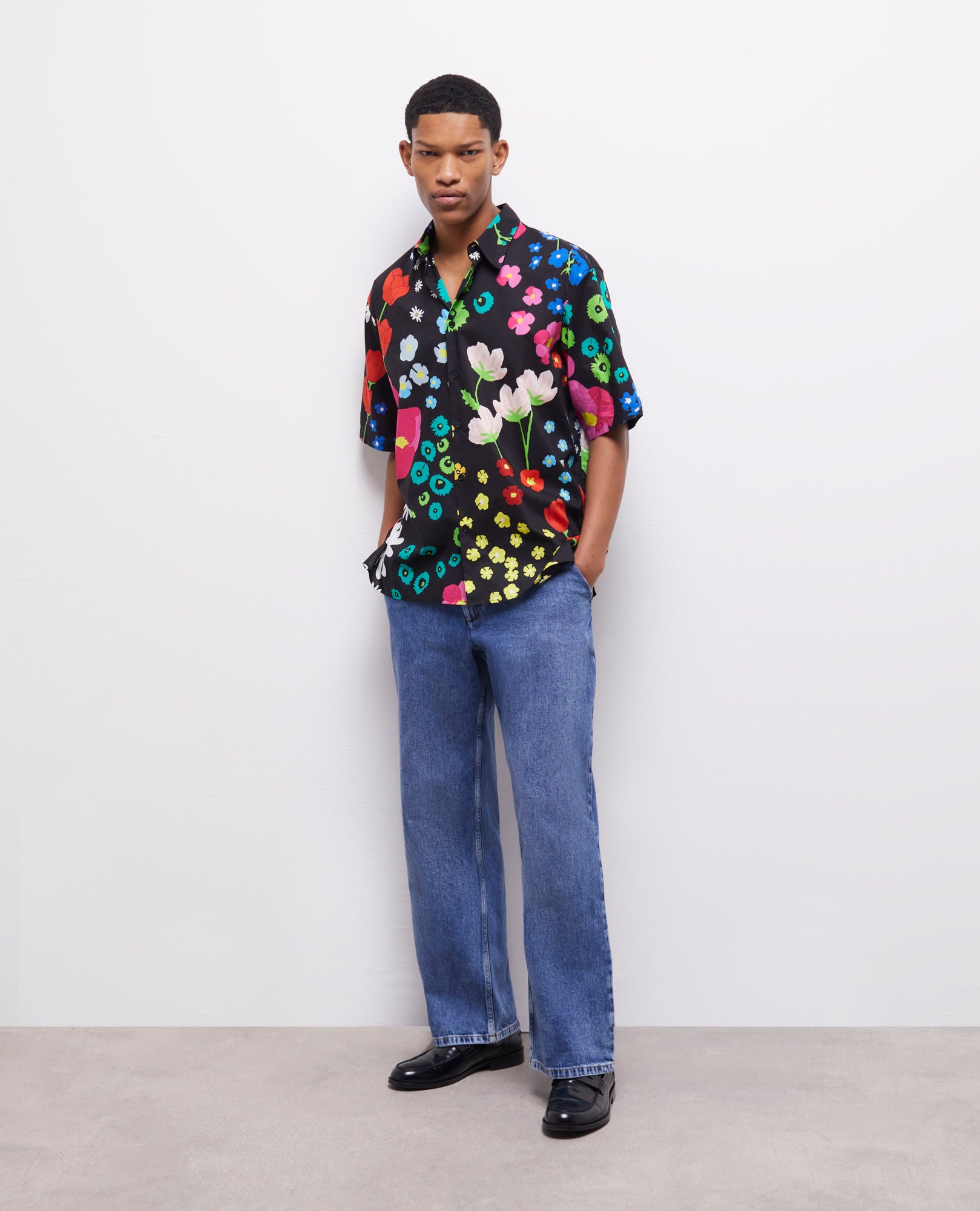 Printed Cotton Shirt | Men | Multicolorlor x Black