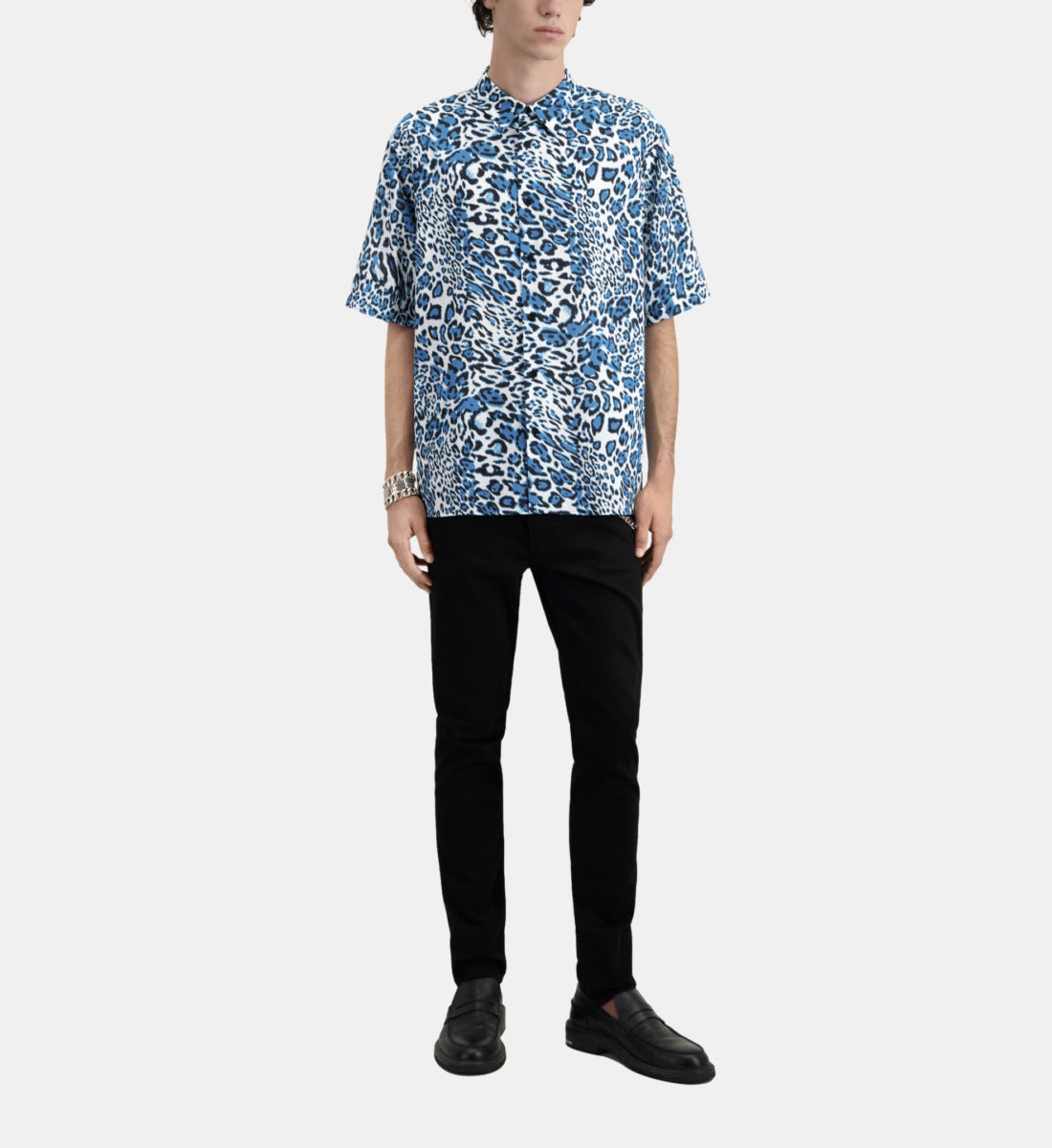 Printed Cotton Short Sleeved Shirt | Men | Blue White