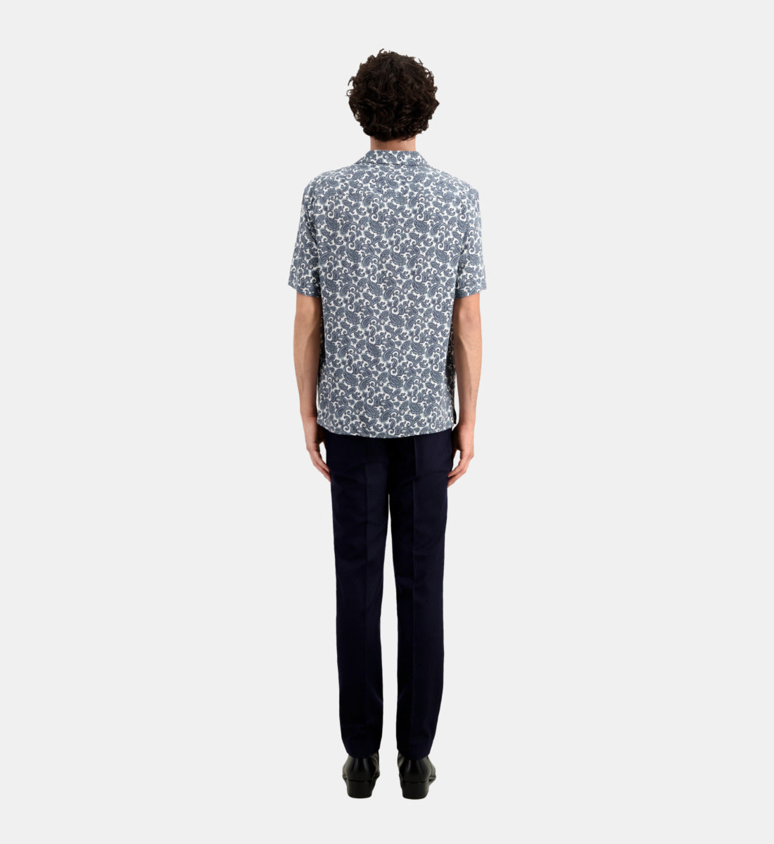 Short Sleeved Printed Shirt | Men | White x Blue