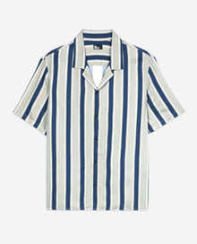 Blue And Gray Striped Short Sleeve Shirt | Men | Purple x Green