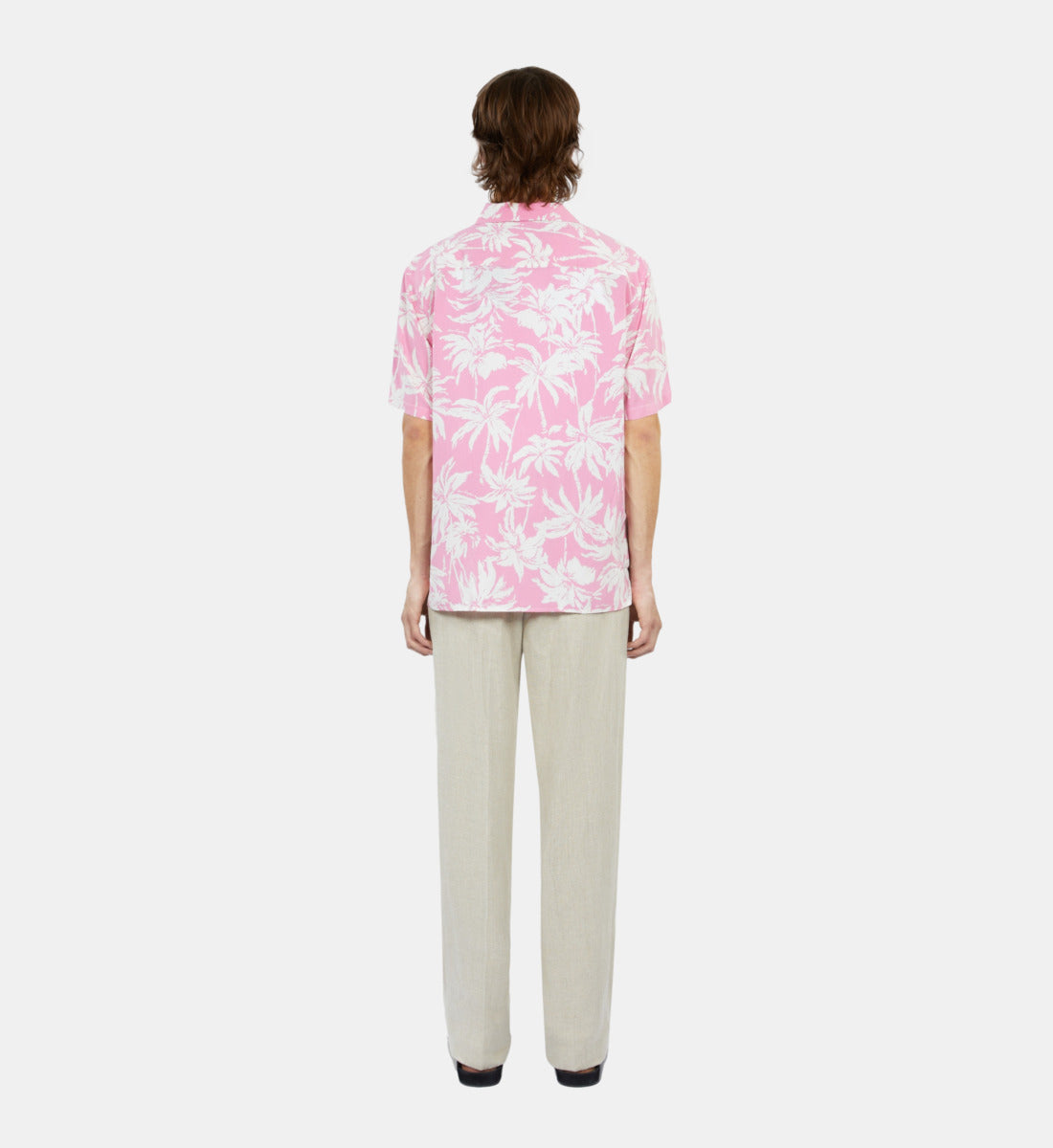 Palm Tree Print Short Sleeve Shirt | Men | Pink x White