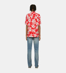 Palm Tree Print Short Sleeve Shirt | Men | Red x White