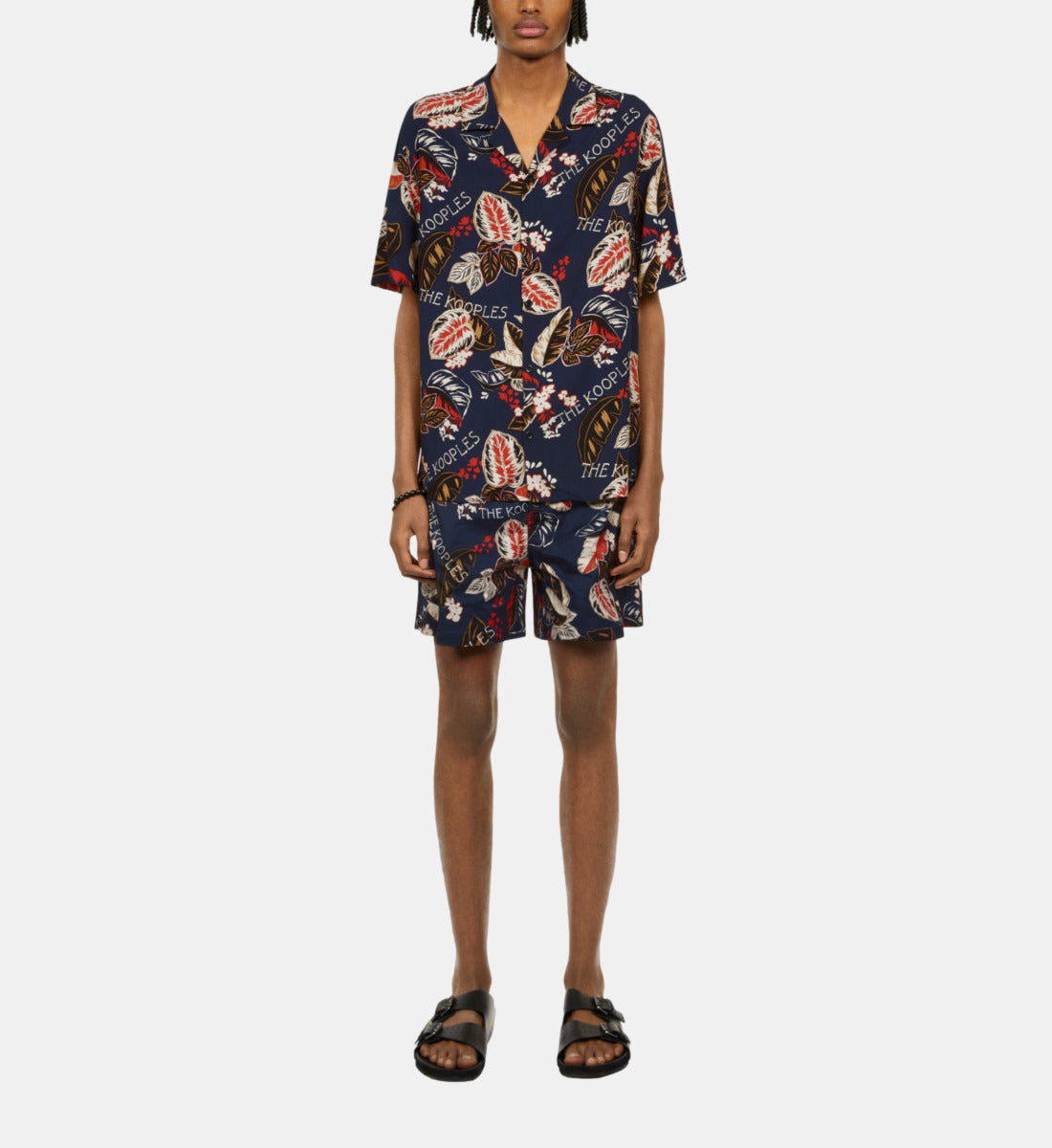 Leaf Print Short Sleeve Shirt | Men | Navy