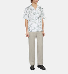 Light Green Palm Tree Print Short Sleeve Shirt | Men | White x Khaki