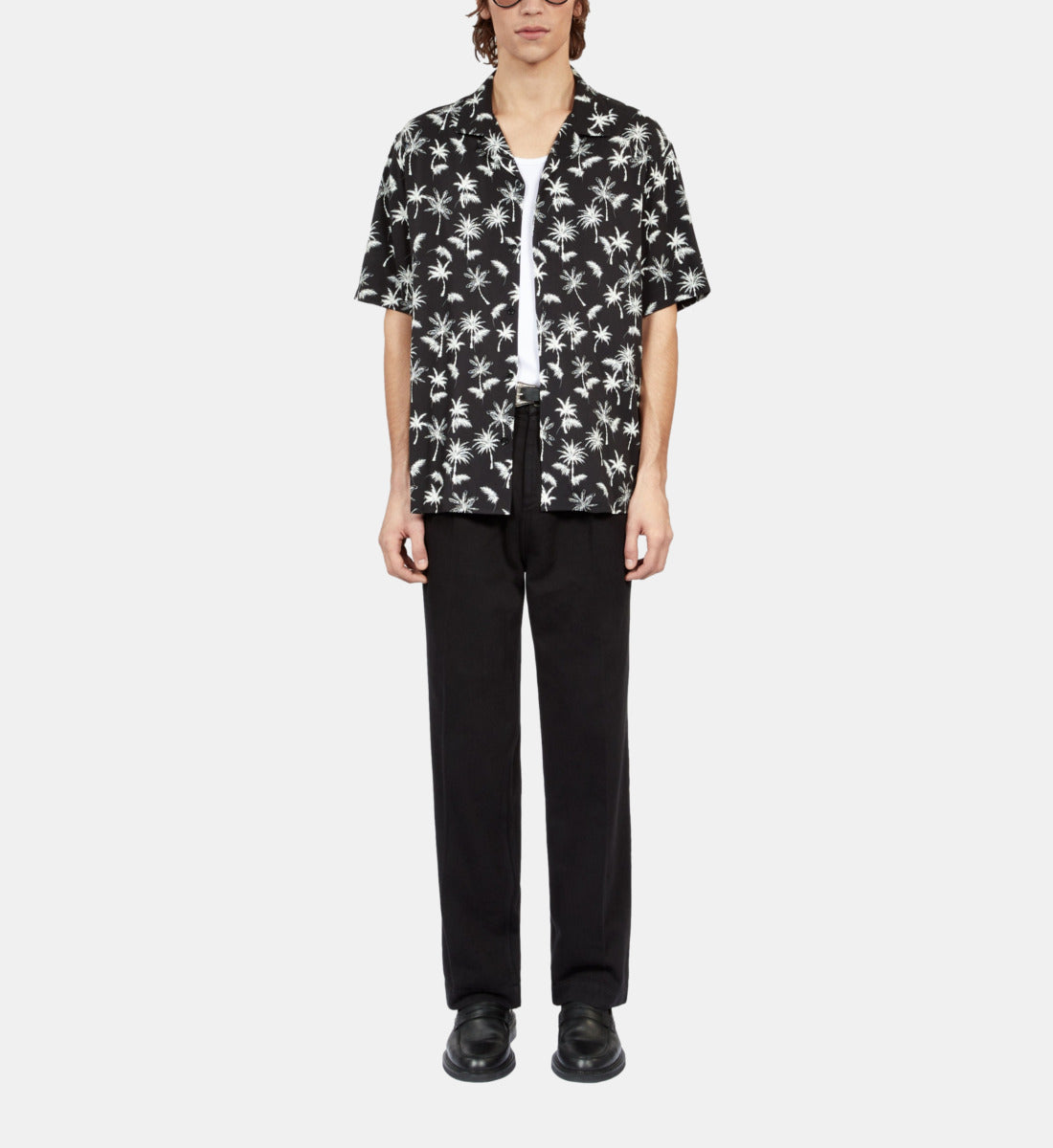 Palm Tree Print Short Sleeve Shirt | Men | Black x White