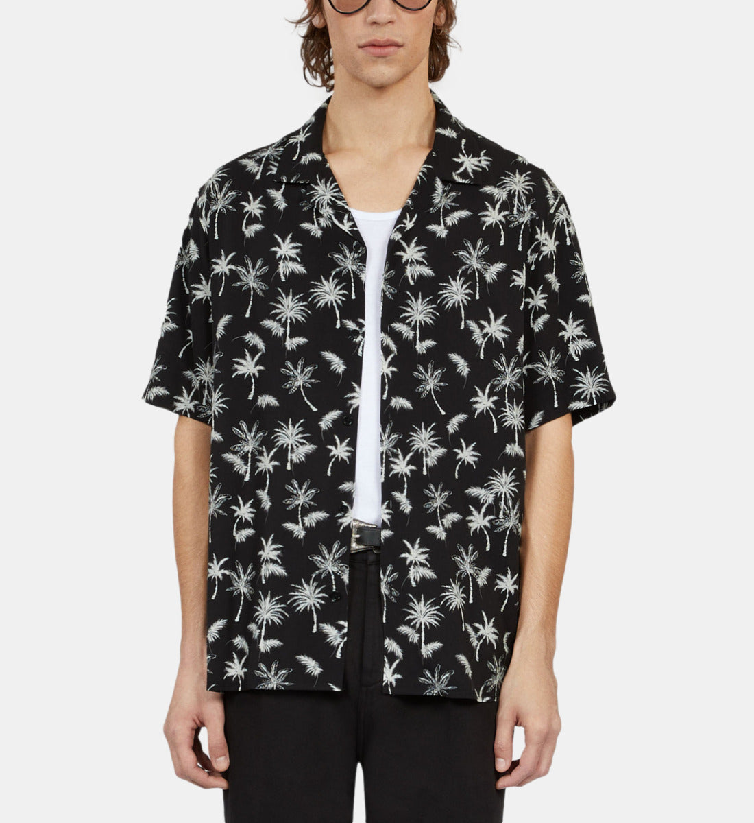 Palm Tree Print Short Sleeve Shirt | Men | Black x White