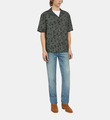 Khaki Palm Tree Print Short Sleeve Shirt | Men | Khaki Black