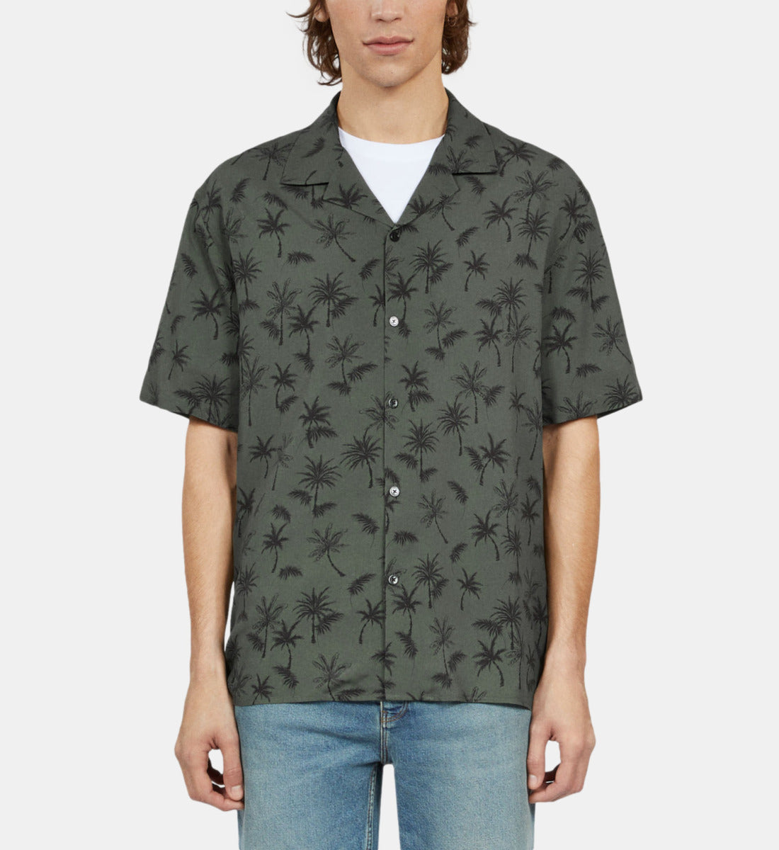 Khaki Palm Tree Print Short Sleeve Shirt | Men | Khaki Black