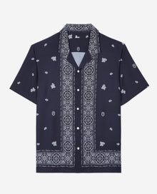 Skull Paisley Print Short Sleeve Shirt | Men | Navy x White