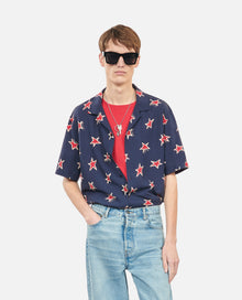 Short-Sleeved Star Printed Shirt | Men | Navy x Red