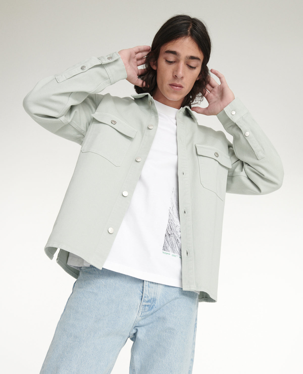 Green Denim Shirt With Pockets | Men | Mint