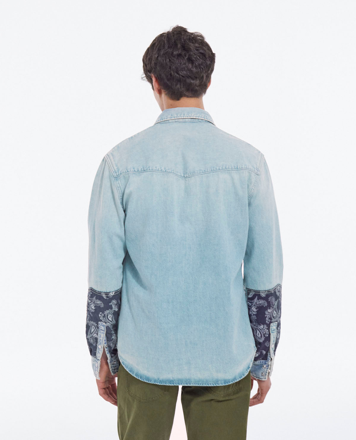 Western-Style Denim Shirt | Men | Blue Washed