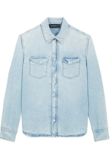 Western-Style Denim Shirt | Men | Blue Washed